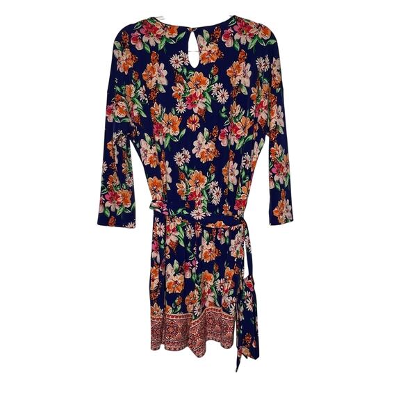 MARKET & SPRUCE Floral Romper 3/4 Sleeve V-Neck Tie Waist Blue Mutli Size L NWT - Picture 9 of 11